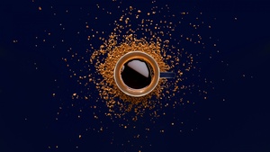 Coffee cup, Blue background, Top View, 4K wallpaper