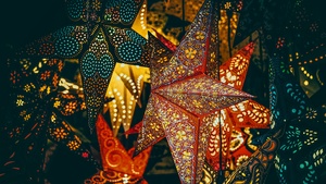 Christmas lights, Stars, Christmas decoration, Dark background, Beautiful, Navidad, Noel, 4K wallpaper