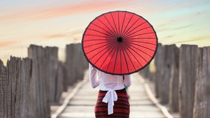 Wooden pier, Girl, Traditional, Culture, Blur, Bridge, 4K wallpaper
