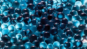 Sphere Balls, Blue background, 3D, Glass, Round, Closeup, Macro, 4K wallpaper