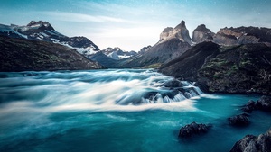 River, Water Stream, Scenic, Landscape, Mountains, Starry sky, Evening, Rocks, Aesthetic, 4K wallpaper