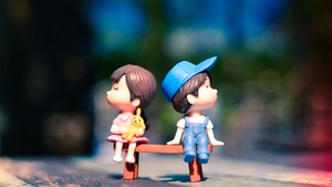Cute couple, Adorable, Bench, Bokeh, Cute pair, Dolls, 4K wallpaper