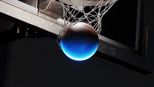 Basketball, Illuminated, Glowing, Basketball backboard, Basketball ring, Minimalist, Dark aesthetic, 4K wallpaper