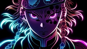Tengen Uzui, Neon art, Demon Slayer: Kimetsu no Yaiba, AMOLED, Black background, 4K wallpaper