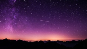 Purple sky, Silhouette, Mountains, Stars, Night sky, Astronomy, Outdoor, Outer space, 4K wallpaper