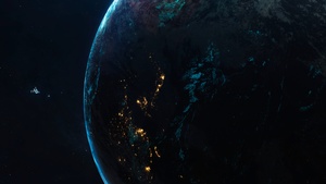 Spaceship, Universe, Closeup, Blue, 4K wallpaper