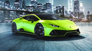 Lamborghini Huracan EVO Fluo Capsule, Brooklyn Bridge, Night, New York City, 2021, 4K wallpaper