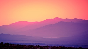 Pink sky, Scenery, Sunset, Gradient background, Mountains, Landscape, Beautiful, Clear sky, 4K wallpaper