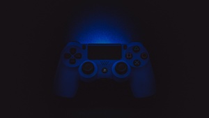 Black background, PlayStation 4 Controller, Gamepad, PS4, Game Controller, Blue light, 4K wallpaper