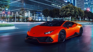 Lamborghini Huracan EVO Fluo Capsule, Night, Cityscape, New York City, 2021, 4K wallpaper