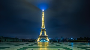 Eiffel Tower, Paris, France, Night time, Iconic, Metal structure, Blue light, 4K wallpaper
