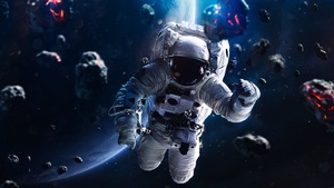 Astronaut, Asteroids, Blue planet, Space Travel, 4K wallpaper