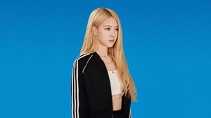 Rose (Blackpink), Adidas, Blackpink, Korean singer, K-Pop singer, South Korean, Blue background, 4K wallpaper
