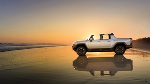GMC Hummer EV, Sunset, Electric SUV, Beach, Luxury SUV, Electric trucks, 2022, 4K wallpaper