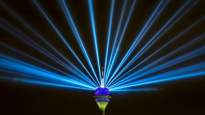 Germany, Light beam, Laser Lights, Blue light, Black background, Night life, 4K wallpaper
