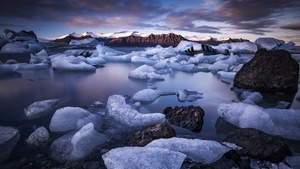 Jokulsarlon Glacier Lagoon, Iceland, Ice bergs, Mountains, Landscape, 4K wallpaper