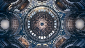 United Kingdom, London, Church, Dome, Ceiling, Look up, Symmetrical, Geometric, Pattern, Interior, England, 4K wallpaper