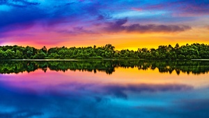 Evening sky, Multicolor, Colorful, Sunset, Water, Bright, Landscape, 4K wallpaper