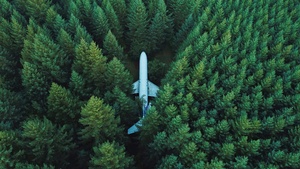Airplane, Green Trees, Aerial view, Forest, Green background, Alpine trees, 4K wallpaper