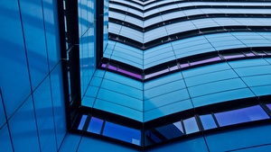 Rijn Tower, Modern architecture, Arnhem, Netherlands, Blue, Low Angle Photography, Pattern, Urban, Metropolitan, 4K wallpaper