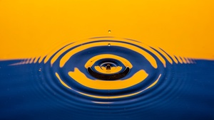Water drop, Ripple, Blue, Yellow, 4K wallpaper