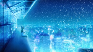 Snowfall, Dream, Girl, Alone, Cityscape, Winter, Blue, Atmosphere, Girly backgrounds, 4K wallpaper