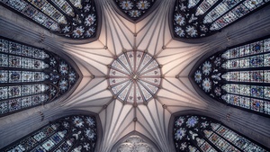 United Kingdom, Cathedral, Church, Ancient architecture, Interior, Look up, Symmetrical, Patterns, Serene, 4K wallpaper