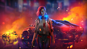 Cyberpunk 2077, Badass, Neon, Fire, Illustration, 4K wallpaper