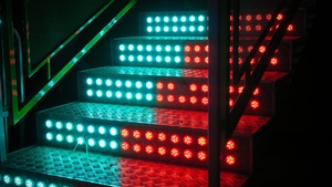 Staircase, LED lights, Steps, Blue, Red, 4K wallpaper