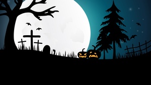 Halloween pumpkins, Moon, Night, Silhouette, 4K wallpaper