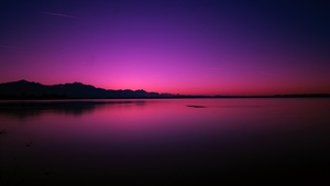 Sunset, Lake, Dusk, Purple sky, Reflection, Dawn, Body of Water, Dark, Backlit, 4K wallpaper