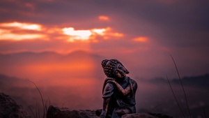 Lord Buddha, Statue, Sunset, Cute figure, Gautama Buddha, 4K wallpaper