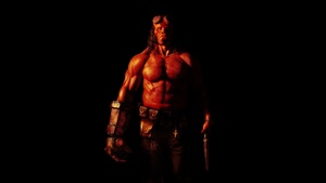 Hellboy, Black background, AMOLED, Superhero, 4K wallpaper