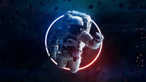 Astronaut, Neon light, Asteroids, Space suit, Space Travel, Space Adventure, 4K wallpaper