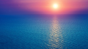Sunrise, Seascape, Horizon, Ocean, Pink sky, Blue, Morning light, Aesthetic, 4K wallpaper