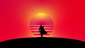 The Mandalorian, Artwork, Silhouette, Orange background, Simple, 4K wallpaper