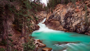 River Stream, Cliffs, Green Trees, Rocks, Blue Water, 4K wallpaper