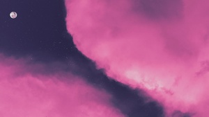 Pink clouds, Moon, Sky view, Purple background, Stars, Lunar, Evening, Aesthetic, Girly backgrounds, 4K wallpaper