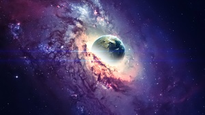 Earth, Nebula, Galaxy, Milky Way, Stars, Purple background, Cosmos, Planet, Aesthetic, 4K wallpaper
