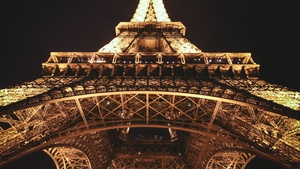 Eiffel Tower, Night view, Paris, Dark background, Night time, Lights, Low Angle Photography, Steel Structure, Iconic, France, 4K wallpaper