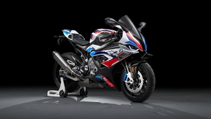 BMW M 1000 RR, AMOLED, Black background, Race bikes, 2021, 4K wallpaper