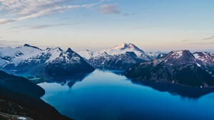 Mountains, Snow covered, Lake, Winter, Daylight, Scenic, Cold, Canada, Aesthetic, 4K wallpaper