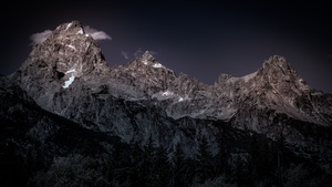 Grand Teton National Park, Early Morning, Mountain range, USA, Dark background, Peak, 4K wallpaper