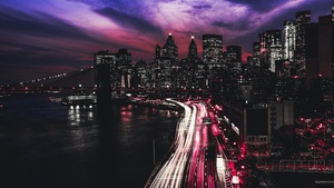 New York City, Timelapse, Manhattan, Traffic lights, Light trails, Night, Cityscape, City lights, Dark, 4K wallpaper