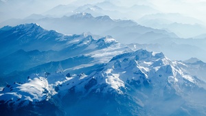 Swiss Alps, Snow covered, Mountains, Glacier, Switzerland, Mountain Peak, Aerial, Fog, 4K wallpaper