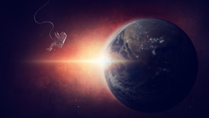 Astronaut, Outer space, Lost in Space, Earth, Planet, Universe, Space Travel, Space Adventure, Sun light, Red, 4K wallpaper