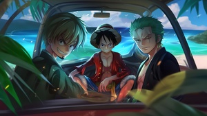 One Piece, Straw Hat Pirates, Sanji, Monkey D. Luffy, Roronoa Zoro, 4K wallpaper