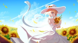 Anime girl, Sunflowers, Sunny day, 4K wallpaper