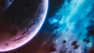 Purple Planet, Cosmos, Stars, Blue Galaxy, Asteroids, 4K wallpaper