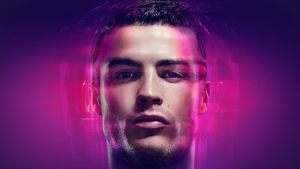 Cristiano Ronaldo, Neon, Portuguese footballer, Pink background, 4K wallpaper